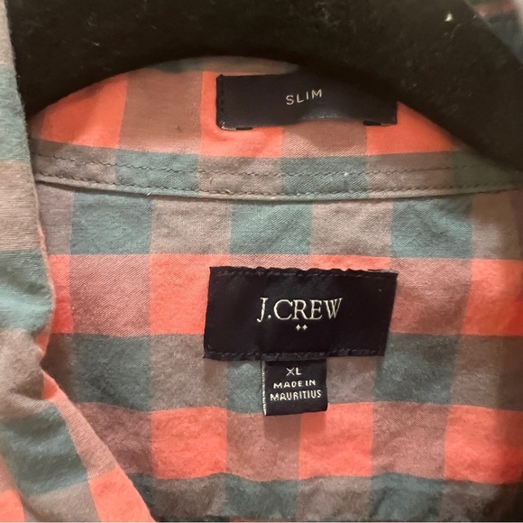 J. Crew Salmon & Blue Plaid Shirt Button Down Slim XL - Picture 3 of 5